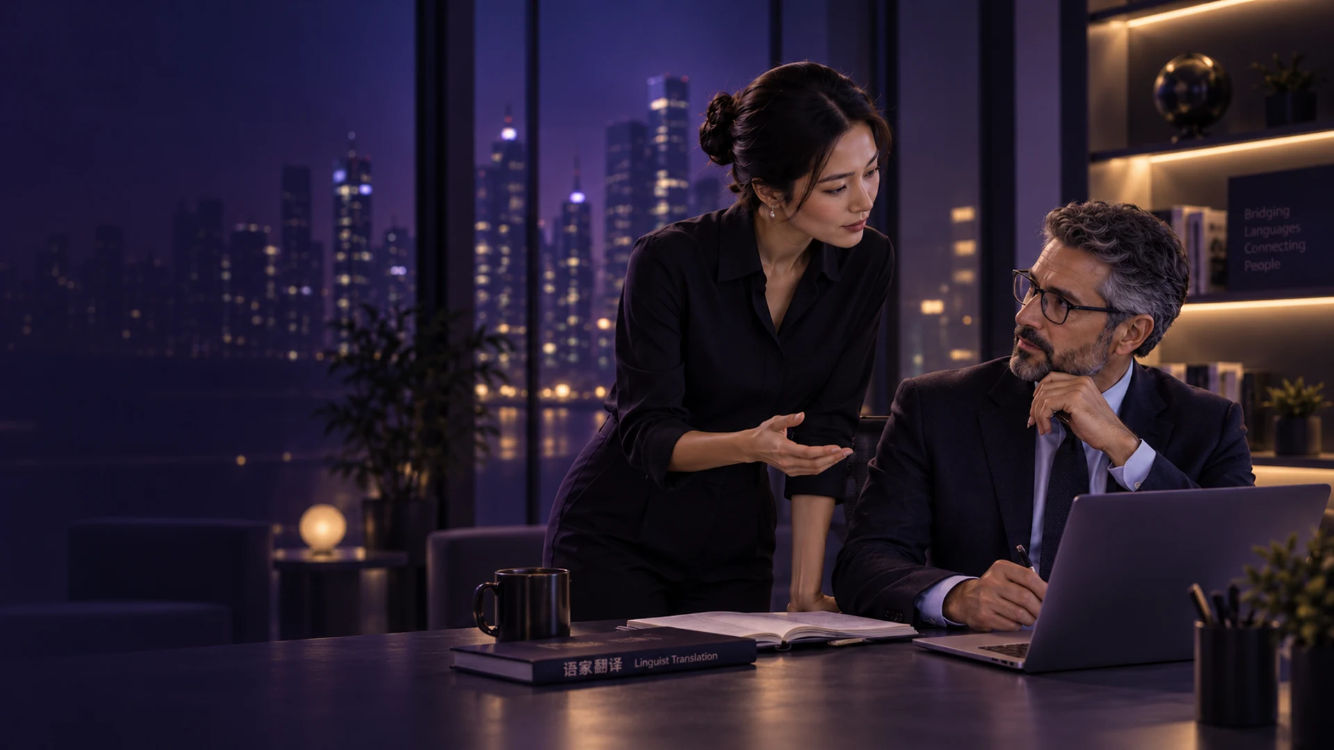 Translation consultant discussing project requirements with a client